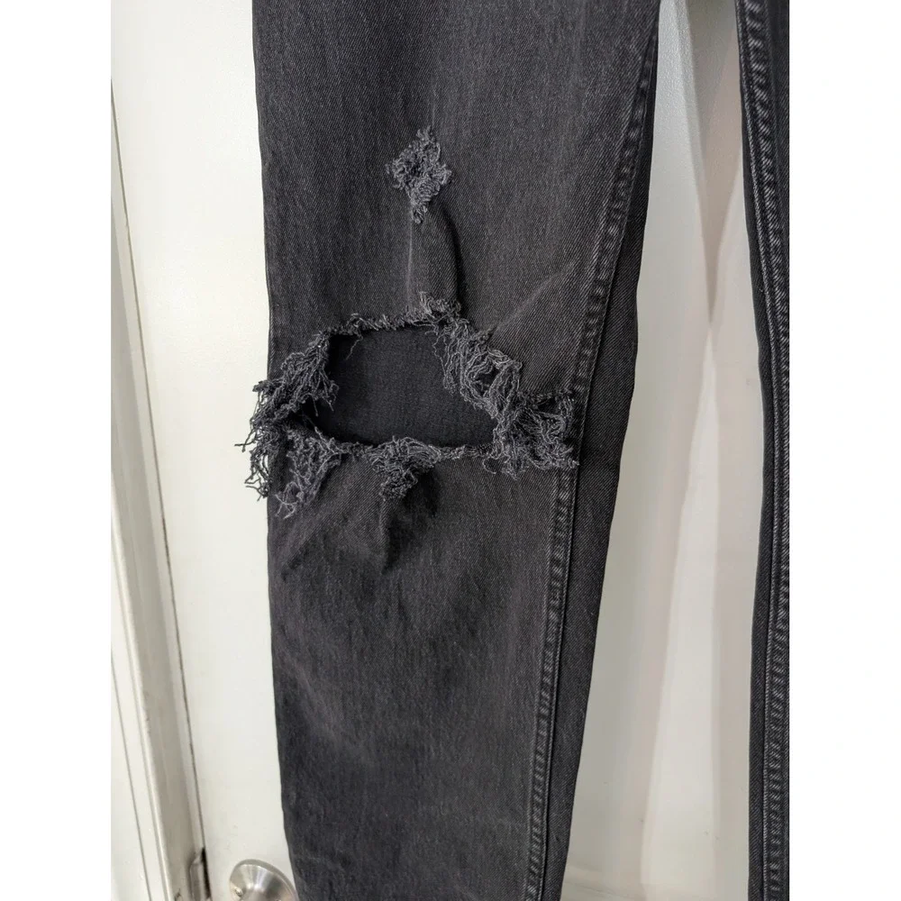 Abercrombie & Fitch The Dad High Rise Ripped‎ Distressed Black Wash Jeans 28/6L